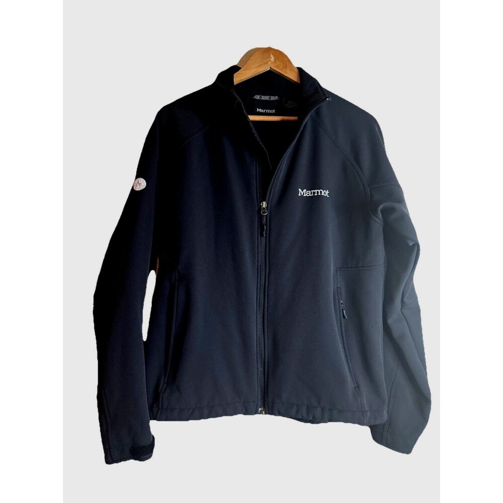 Marmot Jacket Mens Medium Black Full Zip Fleece Lined Hooded Windbreaker